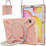 For Samsung Galaxy Tab S6 Lite P610 Silicone + PC Protective Case with Holder & Shoulder Strap(Rose Gold)