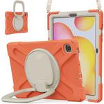 For Samsung Galaxy Tab S6 Lite P610 Silicone + PC Protective Case with Holder & Shoulder Strap(Coral Orange)