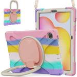 For Samsung Galaxy Tab S6 Lite P610 Silicone + PC Protective Case with Holder & Shoulder Strap(Colorful Pink)