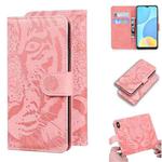 For OPPO A15 / A15S Tiger Embossing Pattern Horizontal Flip Leather Case with Holder & Card Slots & Wallet(Pink)