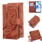 For OPPO A55 5G / A54 4G Tiger Embossing Pattern Horizontal Flip Leather Case with Holder & Card Slots & Wallet(Brown)