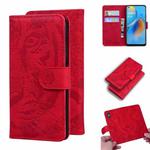 For OPPO A74 4G / F19 4G Tiger Embossing Pattern Horizontal Flip Leather Case with Holder & Card Slots & Wallet(Red)