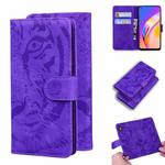 For OPPO A94 5G / F19 Pro Plus 5G Tiger Embossing Pattern Horizontal Flip Leather Case with Holder & Card Slots & Wallet(Purple)