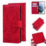 For Samsung Galaxy S21 FE Tiger Embossing Pattern Horizontal Flip Leather Case with Holder & Card Slots & Wallet(Red)