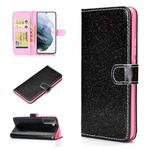 For Samsung Galaxy S21 FE Glitter Powder Horizontal Flip Leather Case with Card Slots & Holder & Photo Frame & Wallet(Black)