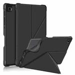 For Samsung Galaxy Tab A7 Lite 8.7 T220 / T225 Cloth Texture Multi-folding Horizontal Flip PU Leather Shockproof Case with Holder(Black)