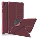 For Samsung Galaxy Tab A7 Lite 8.7 T220 / T225 Cloth Texture Multi-folding Horizontal Flip PU Leather Shockproof Case with Holder(Wine Red)