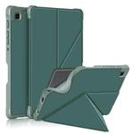 For Samsung Galaxy Tab A7 Lite 8.7 T220 / T225 Cloth Texture Multi-folding Horizontal Flip PU Leather Shockproof Case with Holder(Dark Green)