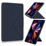 For iPad Pro 12.9 2022 / 2021 Multi-folding Horizontal Flip PU Leather Shockproof Tablet Case with Holder & Sleep / Wake-up Function (Dark Blue)