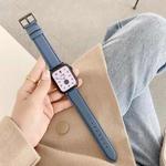 Sewing Thread Lychee Texture Leather Watch Band For Apple Watch Series 8&7 41mm / SE 2&6&SE&5&4 40mm / 3&2&1 38mm(Blue)