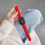 Sewing Thread Lychee Texture Leather Watch Band For Apple Watch Series 8&7 41mm / SE 2&6&SE&5&4 40mm / 3&2&1 38mm(Red)