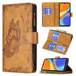 For Xiaomi Redmi 9C Flying Butterfly Embossing Pattern Zipper Horizontal Flip Leather Case with Holder & Card Slots & Wallet(Brown)