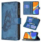 For Xiaomi Redmi 9C Flying Butterfly Embossing Pattern Zipper Horizontal Flip Leather Case with Holder & Card Slots & Wallet(Blue)
