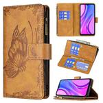 For Xiaomi Redmi 9 Flying Butterfly Embossing Pattern Zipper Horizontal Flip Leather Case with Holder & Card Slots & Wallet(Brown)