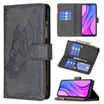 For Xiaomi Redmi 9 Flying Butterfly Embossing Pattern Zipper Horizontal Flip Leather Case with Holder & Card Slots & Wallet(Black)