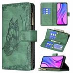 For Xiaomi Redmi 9 Flying Butterfly Embossing Pattern Zipper Horizontal Flip Leather Case with Holder & Card Slots & Wallet(Green)
