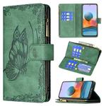 For Xiaomi Redmi Note 10 Pro Flying Butterfly Embossing Pattern Zipper Horizontal Flip Leather Case with Holder & Card Slots & Wallet(Green)