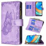 For Xiaomi Redmi Note 9 Pro Max Flying Butterfly Embossing Pattern Zipper Horizontal Flip Leather Case with Holder & Card Slots & Wallet(Purple)
