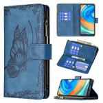 For Xiaomi Redmi Note 9 Pro Max Flying Butterfly Embossing Pattern Zipper Horizontal Flip Leather Case with Holder & Card Slots & Wallet(Blue)