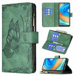 For Xiaomi Redmi Note 9 Pro Max Flying Butterfly Embossing Pattern Zipper Horizontal Flip Leather Case with Holder & Card Slots & Wallet(Green)