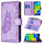 For Xiaomi Redmi Note 9 Flying Butterfly Embossing Pattern Zipper Horizontal Flip Leather Case with Holder & Card Slots & Wallet(Purple)