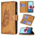For Xiaomi Redmi Note 10 4G Flying Butterfly Embossing Pattern Zipper Horizontal Flip Leather Case with Holder & Card Slots & Wallet(Brown)