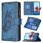 For Xiaomi Redmi Note 10 4G Flying Butterfly Embossing Pattern Zipper Horizontal Flip Leather Case with Holder & Card Slots & Wallet(Blue)