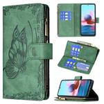 For Xiaomi Redmi Note 10 4G Flying Butterfly Embossing Pattern Zipper Horizontal Flip Leather Case with Holder & Card Slots & Wallet(Green)