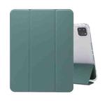 For iPad Pro 11 2022 / 2021 Three-folding Electric Pressed Skin Texture Horizontal Flip Shockproof Transparent TPU + PU Leather Tablet Case with Holder & Pen Slot & Sleep / Wake-up Function(Dark Green)