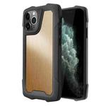 Stainless Steel Metal PC Back Cover + TPU Heavy Duty Armor Shockproof Case For iPhone 11 Pro(Brush Gold)