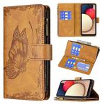 For Samsung Galaxy A02s Flying Butterfly Embossing Pattern Zipper Horizontal Flip Leather Case with Holder & Card Slots & Wallet(Brown)