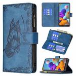 For Samsung Galaxy A21s Flying Butterfly Embossing Pattern Zipper Horizontal Flip Leather Case with Holder & Card Slots & Wallet(Blue)