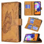 For Samsung Galaxy A31 Flying Butterfly Embossing Pattern Zipper Horizontal Flip Leather Case with Holder & Card Slots & Wallet(Brown)