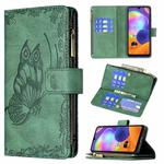 For Samsung Galaxy A31 Flying Butterfly Embossing Pattern Zipper Horizontal Flip Leather Case with Holder & Card Slots & Wallet(Green)