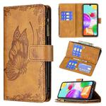 For Samsung Galaxy A41 Flying Butterfly Embossing Pattern Zipper Horizontal Flip Leather Case with Holder & Card Slots & Wallet(Brown)