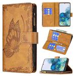 For Samsung Galaxy S20 Flying Butterfly Embossing Pattern Zipper Horizontal Flip Leather Case with Holder & Card Slots & Wallet(Brown)