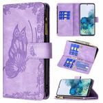 For Samsung Galaxy S20 Flying Butterfly Embossing Pattern Zipper Horizontal Flip Leather Case with Holder & Card Slots & Wallet(Purple)