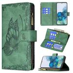 For Samsung Galaxy S20 Plus Flying Butterfly Embossing Pattern Zipper Horizontal Flip Leather Case with Holder & Card Slots & Wallet(Green)