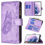 For Samsung Galaxy S21+ 5G Flying Butterfly Embossing Pattern Zipper Horizontal Flip Leather Case with Holder & Card Slots & Wallet(Purple)