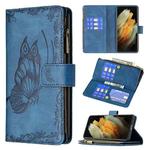 For Samsung Galaxy S21 Ultra 5G Flying Butterfly Embossing Pattern Zipper Horizontal Flip Leather Case with Holder & Card Slots & Wallet(Blue)