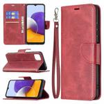 For Samsung Galaxy A22 5G Retro Lambskin Texture Pure Color Horizontal Flip PU Leather Case with Holder & Card Slots & Wallet & Lanyard(Red)