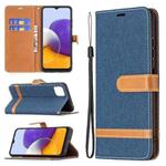 For Samsung Galaxy A22 5G Color Matching Denim Texture Horizontal Flip Leather Case with Holder & Card Slots & Wallet & Lanyard(Dark Blue)