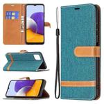 For Samsung Galaxy A22 5G Color Matching Denim Texture Horizontal Flip Leather Case with Holder & Card Slots & Wallet & Lanyard(Green)