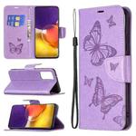 For Samsung Galaxy A82 5G Embossing Two Butterflies Pattern Horizontal Flip PU Leather Case with Holder & Card Slot & Wallet & Lanyard(Purple)