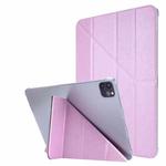 For iPad Air 13 2024 / iPad Pro 12.9 2022 / 2021 Silk Texture Horizontal Deformation Flip Leather Tablet Case with Holder(Pink)