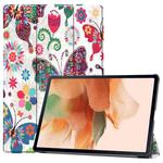 For Samsung Galaxy Tab S7 Lite T730 / T735 / Tab S7 FE T736 Custer Painted PU Leather Case with Sleep / Wake-up Function & 3-Fold Holder(Color Butterfly)