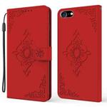 For iPhone SE 2022 / SE 2020 / 8 / 7 Embossed Fortune Flower Pattern Horizontal Flip Leather Case with Holder & Card Slot & Wallet & Lanyard(Red)