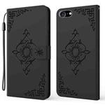 For iPhone SE 2022 / SE 2020 / 8 / 7 Embossed Fortune Flower Pattern Horizontal Flip Leather Case with Holder & Card Slot & Wallet & Lanyard(Black)