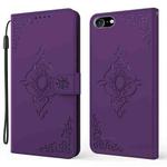 For iPhone SE 2022 / SE 2020 / 8 / 7 Embossed Fortune Flower Pattern Horizontal Flip Leather Case with Holder & Card Slot & Wallet & Lanyard(Purple)