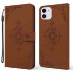 For iPhone 12 mini Embossed Fortune Flower Pattern Horizontal Flip Leather Case with Holder & Card Slot & Wallet & Lanyard (Brown)